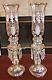 Pr Antique Baccarat Style Hurricane Mantel Lamp Cut Crystal/handdecorated Enamel