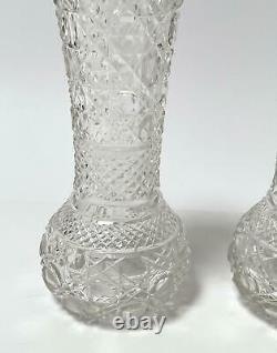 Pr Antique John Grinsell & Sons Sterling Silver Rimmed Hobnail Cut Glass Vases