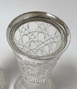 Pr Antique John Grinsell & Sons Sterling Silver Rimmed Hobnail Cut Glass Vases