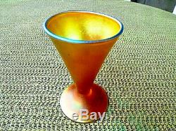 Quezal Art Glass Gold Iridescent Signed Aurene 3 3/8 Footed Conic Cordial Glass