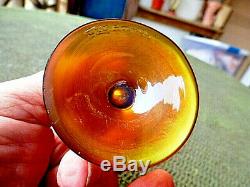 Quezal Art Glass Gold Iridescent Signed Aurene 3 3/8 Footed Conic Cordial Glass