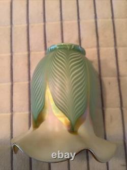 Quezal Pulled Feather Art Glass Lamp Shade Signed