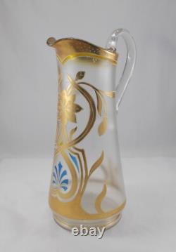 RAR Large Glass Vase / Jug In Art Nouveau Gold Painting Handmade Around 1900