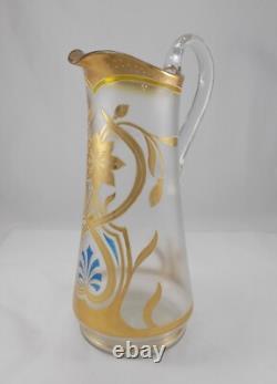 RAR Large Glass Vase / Jug In Art Nouveau Gold Painting Handmade Around 1900