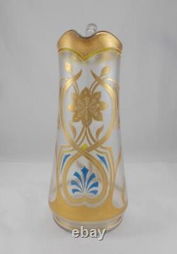 RAR Large Glass Vase / Jug In Art Nouveau Gold Painting Handmade Around 1900