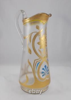 RAR Large Glass Vase / Jug In Art Nouveau Gold Painting Handmade Around 1900
