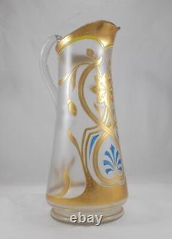 RAR Large Glass Vase / Jug In Art Nouveau Gold Painting Handmade Around 1900