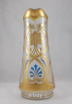 RAR Large Glass Vase / Jug In Art Nouveau Gold Painting Handmade Around 1900