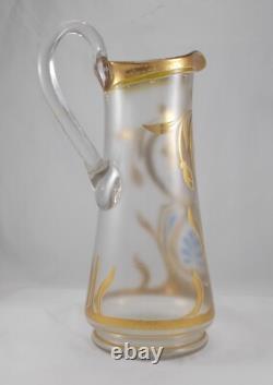 RAR Large Glass Vase / Jug In Art Nouveau Gold Painting Handmade Around 1900