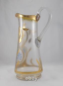 RAR Large Glass Vase / Jug In Art Nouveau Gold Painting Handmade Around 1900