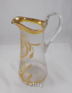 RAR Large Glass Vase / Jug In Art Nouveau Gold Painting Handmade Around 1900