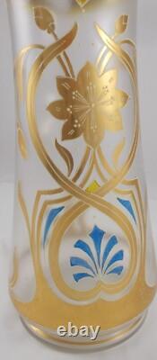 RAR Large Glass Vase / Jug In Art Nouveau Gold Painting Handmade Around 1900