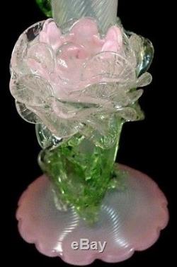 RARE 13 Antique Victorian Bohemian Loetz CORNUCOPIA & PEONY Art Glass Vase UV+