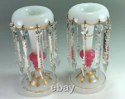 RARE 1870's Opaline Harrach or Baccarat Art Glass Mantle Lustres