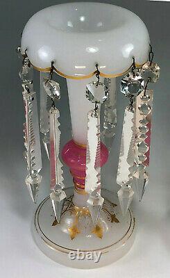 RARE 1870's Opaline Harrach or Baccarat Art Glass Mantle Lustres