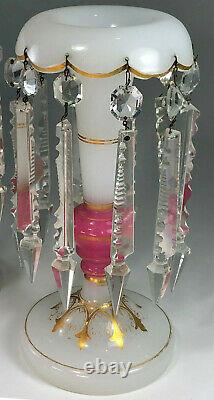 RARE 1870's Opaline Harrach or Baccarat Art Glass Mantle Lustres