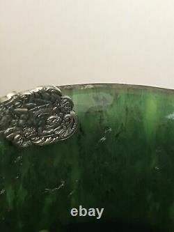 RARE 1892 Loetz Austria Pewter Mounted Art Glass Vase Jungenstil Era