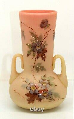 RARE 19thC THOMAS WEBB BURMESE GLASS HAWTHORN TWO HANDLED 5 VASE small fault