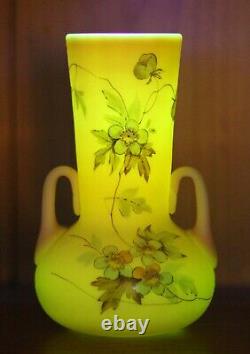 RARE 19thC THOMAS WEBB BURMESE GLASS HAWTHORN TWO HANDLED 5 VASE small fault