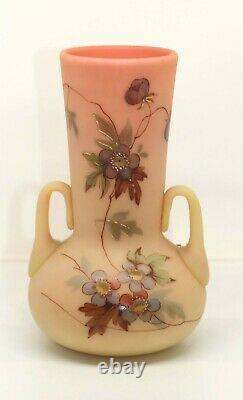 RARE 19thC THOMAS WEBB BURMESE GLASS HAWTHORN TWO HANDLED 5 VASE small fault