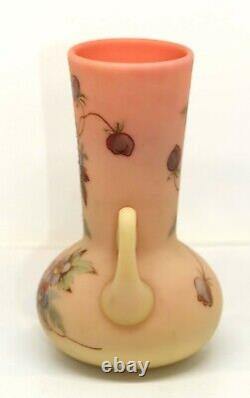 RARE 19thC THOMAS WEBB BURMESE GLASS HAWTHORN TWO HANDLED 5 VASE small fault