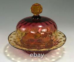 RARE Amberina THREE PIECE Covered Butter or Cheese Dish