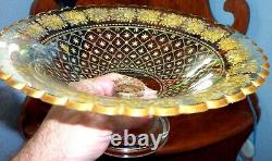 RARE Antique 1900 Moser Bohemian Glass Tazza Comport Gold Gilt Reverse Intaglio