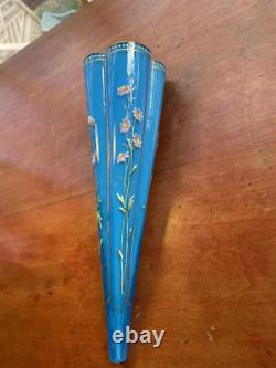 RARE Antique French Blue Opaline Hand Painted cased Glass Epergne Vase