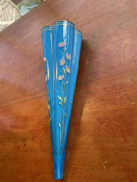 Rare Antique French Blue Opaline Hand Painted Cased Glass Epergne Vase