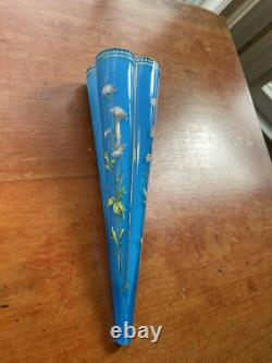 RARE Antique French Blue Opaline Hand Painted cased Glass Epergne Vase
