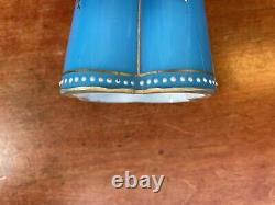 RARE Antique French Blue Opaline Hand Painted cased Glass Epergne Vase