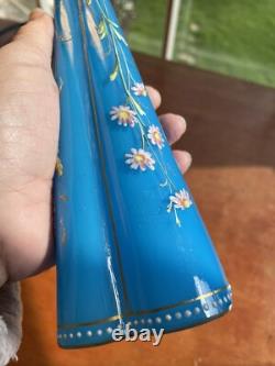 RARE Antique French Blue Opaline Hand Painted cased Glass Epergne Vase