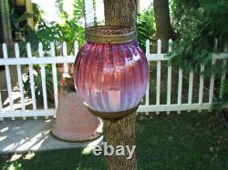 RARE Antique GWTW Victorian HANGING HALL or ENTRY LAMP, Opalescent Art Glass