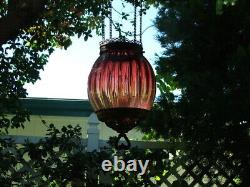 RARE Antique GWTW Victorian HANGING HALL or ENTRY LAMP, Opalescent Art Glass