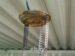 RARE Antique GWTW Victorian HANGING HALL or ENTRY LAMP, Opalescent Art Glass