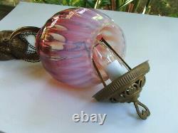 RARE Antique GWTW Victorian HANGING HALL or ENTRY LAMP, Opalescent Art Glass