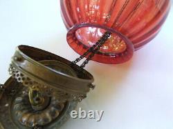 RARE Antique GWTW Victorian HANGING HALL or ENTRY LAMP, Opalescent Art Glass