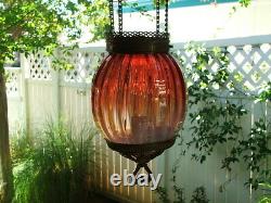 RARE Antique GWTW Victorian HANGING HALL or ENTRY LAMP, Opalescent Art Glass