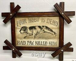 RARE Antique Lithograph Dated 1868 Poor Trust is Dead Bad Pay Killed Him