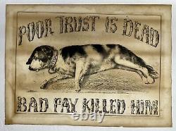 RARE Antique Lithograph Dated 1868 Poor Trust is Dead Bad Pay Killed Him