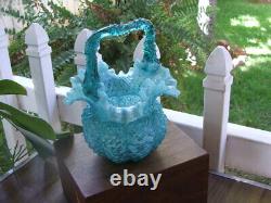 RARE Antique Victorian HAND BLOWN, Swirled ART GLASS BASKET, Thorn Handle, Sweet