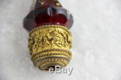 RARE Antique victorian Facet ruby red Glass enamel Staircase finial Louis XVI