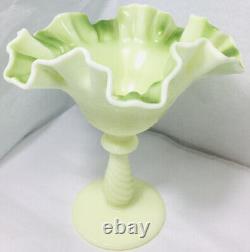 RARE! Early 1915 Fenton Custard Glass Sailboats Compote known as GREEN Blow