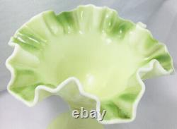 RARE! Early 1915 Fenton Custard Glass Sailboats Compote known as GREEN Blow
