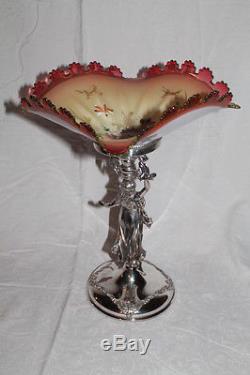 RARE Figural Lady Victorian Brides Basket RARE ART GLASS Bowl