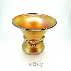 RARE L. C. Tiffany Exquisite Gold Iridescent Art Glass Criss-Cross Pattern Vase