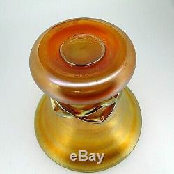 RARE L. C. Tiffany Exquisite Gold Iridescent Art Glass Criss-Cross Pattern Vase