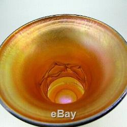 RARE L. C. Tiffany Exquisite Gold Iridescent Art Glass Criss-Cross Pattern Vase