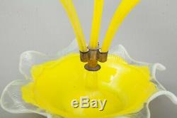 RARE Victorian Blown Art Glass Flower Center Piece YellowithWhite Daffodil Epergne