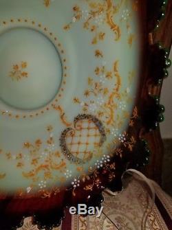 RARE Victorian Brides Basket RARE ART GLASS Bowl Cranberry Vaseline Opalescent